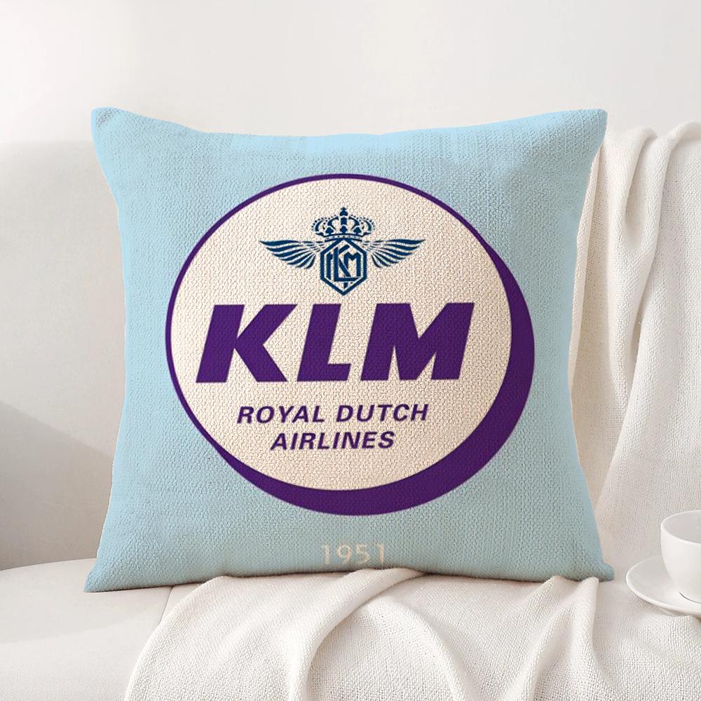 Netherlands K-Klm R-Royal Dutch Airlines Cushion Cover Summer Coolness Linen Fabric Double-Sided Printing Pillow Case Home Decor
