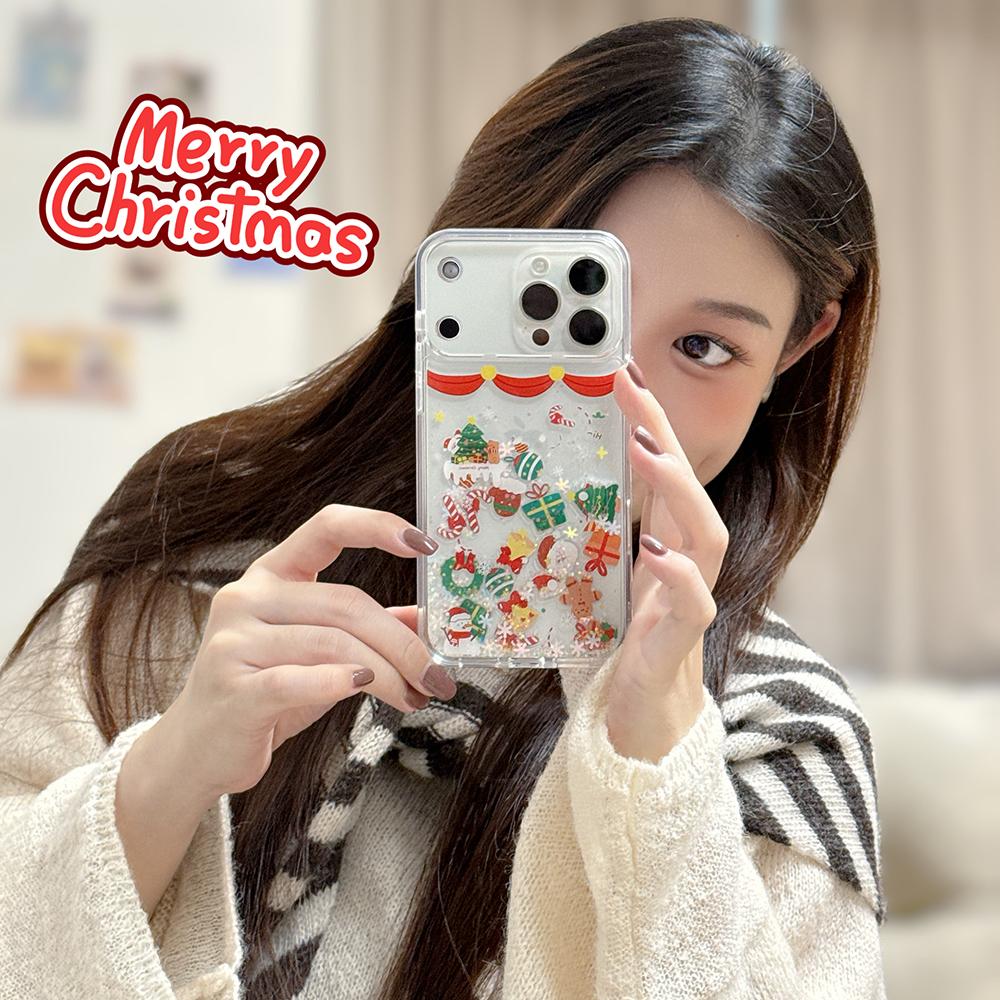 Christmas Gift Glitter Powder Dynamic Liquid Quicksand Santa Claus Case for iPhone 17ProMax 16 15 14 13 12 Pro Max Bling Cover