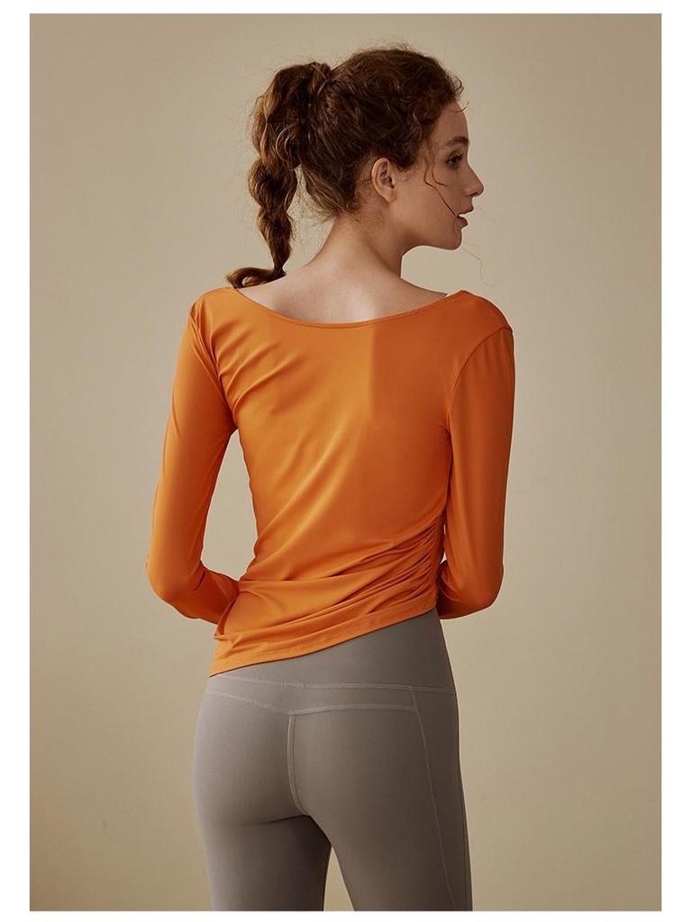 Women's Autumn V-Neck Long Sleeve Yoga Top - Nude Feeling, Ideal for Running, Fitness, and Pilates