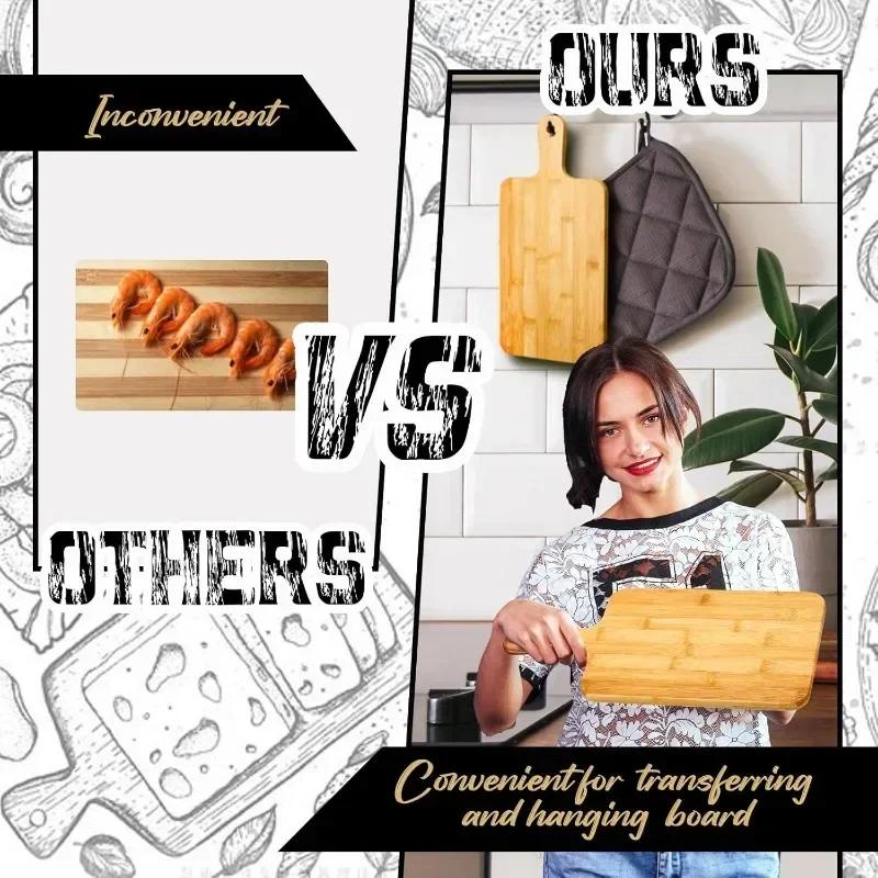 Kitchen Chopping Board Bamboo Cutting Board with Handle Large Wooden Serving Board Charcuterie Board for Pizza Vegetables Meat