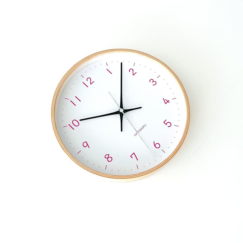 KATOMOKU plywood clock, 22cm, pink, km-121LPRC, wall clock with continuous second hand, 25.2cm diameter (radio-controlled clock)