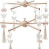 Vintage Style Rotating Wind Chime Rack Smooth Anti-rust Wooden Mobile Frame Hanging Bell Natural Wind Chime Frame Garden Decor
