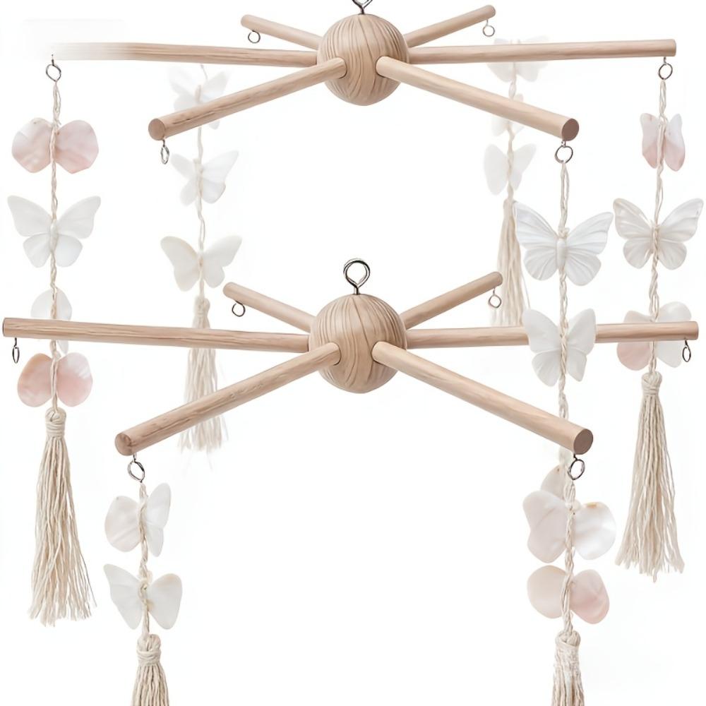 Vintage Style Rotating Wind Chime Rack Smooth Anti-rust Wooden Mobile Frame Hanging Bell Natural Wind Chime Frame Garden Decor