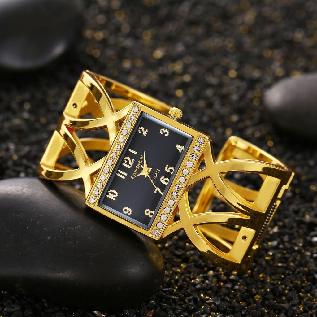 CANSNOW Rechteckige Damen-Armbanduhr Gold Silber Armreif Uhren für Damen Strass Stahlarmband Quarz Modeuhr für Damen