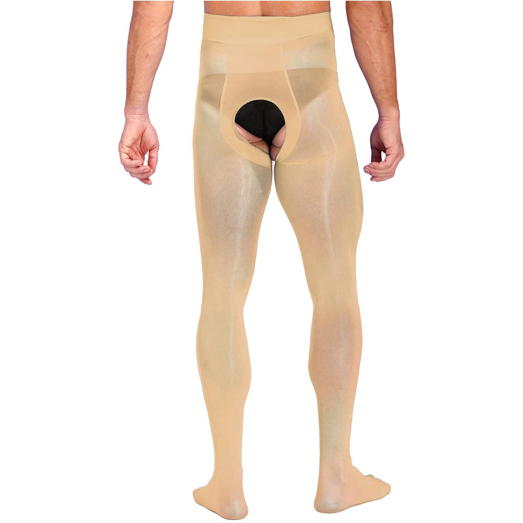 Pánské průsvitné punčochové kalhoty bez rozkroku Lesklé hladké Střední pas Strečové legíny Lehké průsvitné punčocháče