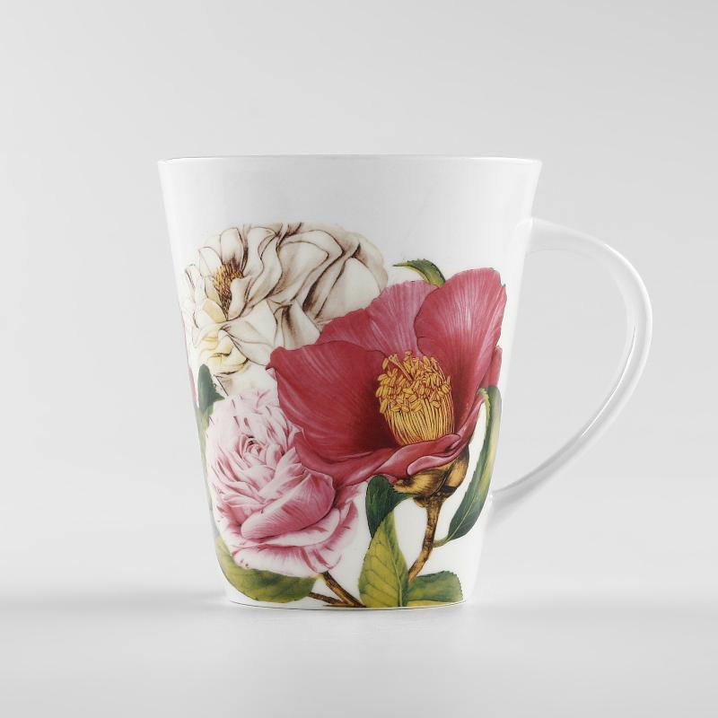

Фарфоровая кружка в стиле V 450 мл, тонкая костяная фарфоровая чашка для чая, кофейная чашка с узором в виде цветов камелии для капучино, керамические чайные сервизы розовый