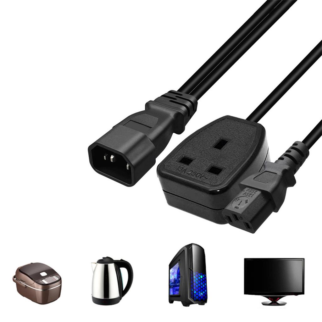 Universal C14 Male To C13+UK Female Power Adapter Converter 10A Capacity British 3 Pin 0.32Meter