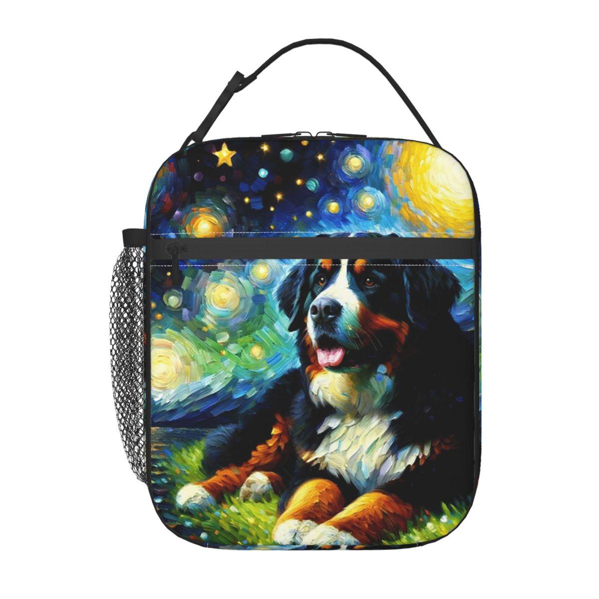 Nuit Étoilée Bouvier Bernois Amoureux de Van Gogh Sac à Lunch Isotherme pour Femmes Enfants Boîtes Alimentaires Boîte à Lunch Thermique Sac Fourre-tout One Size black