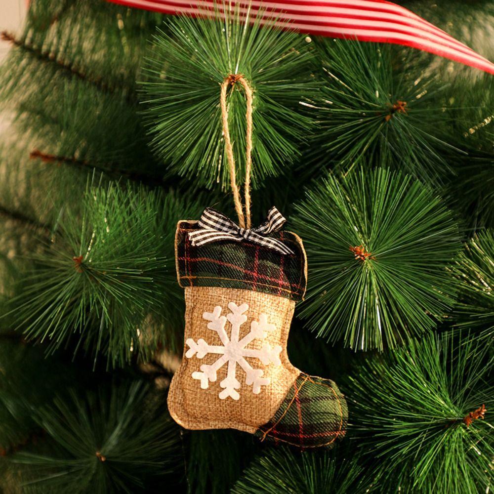 Handmade Christmas Linen Plaid Hanging Decor Xmas Bells Ball Decorations  New Year Festival Gifts