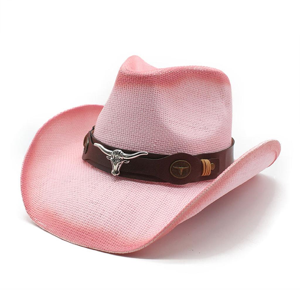 Dames Heren Zomer Strooien Hoed Decoratieve Koeienkop Riem Cowboy Hoeden Zon Bescherming Bucket Hoeden Volwassenen Zon Bescherming Strandmuts
