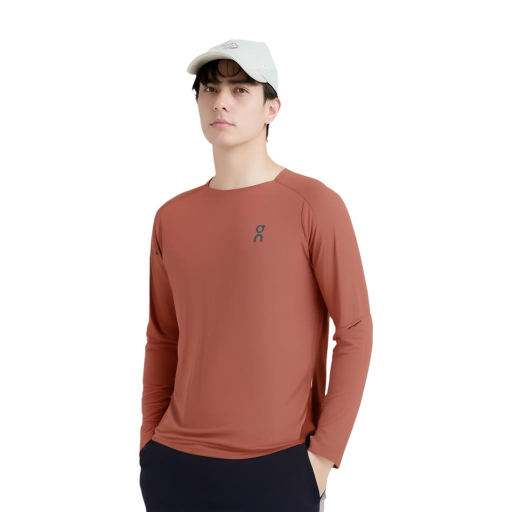 On Performance Logo Rundhals Langarm T-Shirt Herren Tops Kastanie Edelsteinrot 1ME10241907