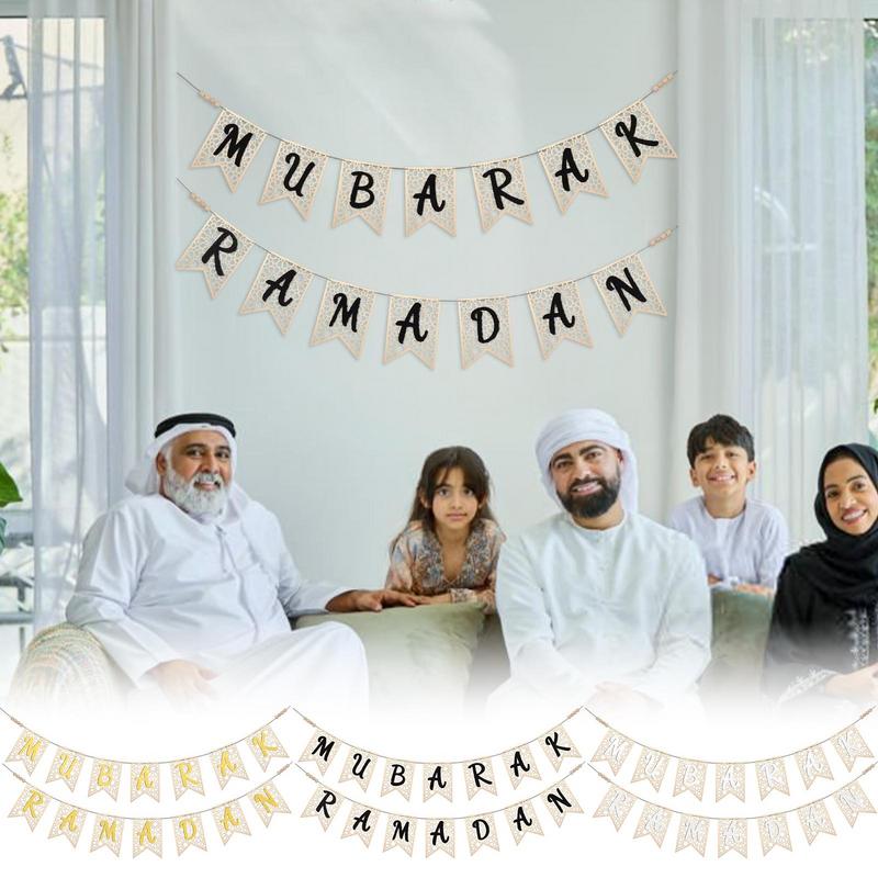 Wooden Ramadan Muslim Decor Banner Pull Flag Ramadan Kareem Hanging Ornaments Wooden Ornaments Eid Mubarak Happy Gift