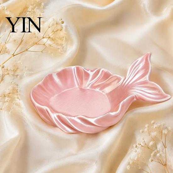 Pearlescent Makeup Tray Fishtail Jewelry Storage Tray, Large Capacity Groove Design, Design 3D Printing Desktop Ornament, for Rings And Necklaces
