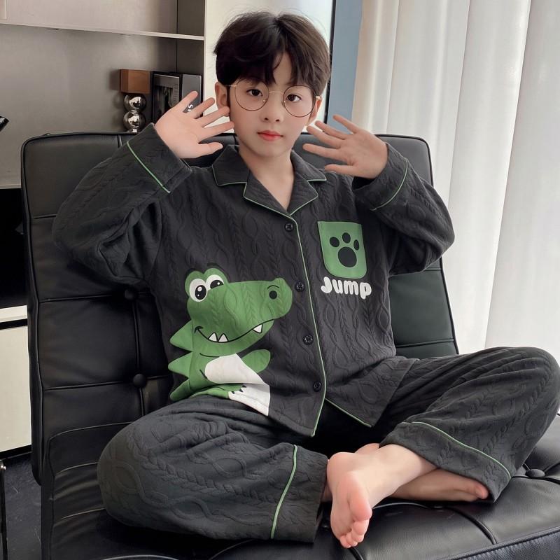 Boys Cotton Pajama Set Long Sleeve Cartoon Print Home Wear Kids 8 Years Comfortable Sleepwear