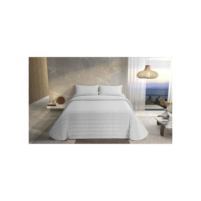 Reversible Bedspread - DONATELLA - White - Geometric - Polyester Microfiber - 105 Cm - Machine Wash