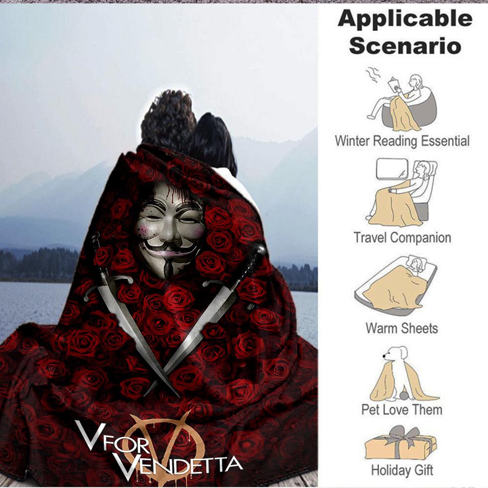 1pc V for Vendetta Flannel Throw Blanket - HD Printed Lightweight Soft Warm All-Season Blanket for Sofa, Bed, Travel, Camping 092