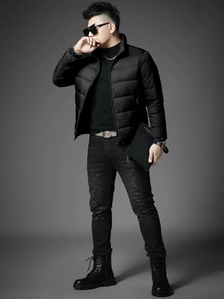 European Trendy Brand Solid Color Down Jacket for Men 2025 Winter New Style Stand Collar Warm Cold-Proof White Duck Down Coat for Men