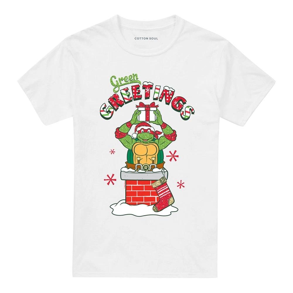 

TMNTGreen Greetings Christmas Scene 100% Cotton T-shirt Mens Tees Top S-5XL, White 4XL