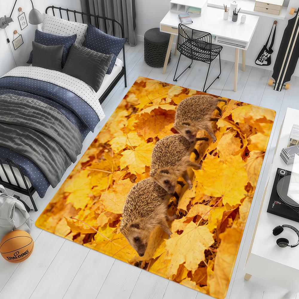 Fashion Autumn Leave Cute Hedgehog Family Bedside Rug Kitchen Bath Floor Mat Hallway Balcony Carpet Entrance Doormat Decor Home 40cm x 60cm