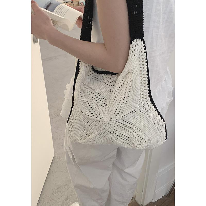 

Вэньи Фан плетеная сумка ручной работы женская 2025 новая модная сумка-тоут в стиле ленивого ветра большая вместимость полая шерстяная сумка