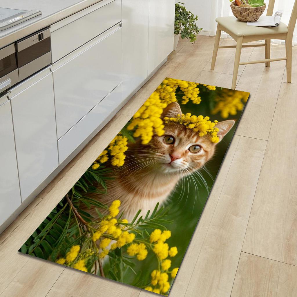 1Pcs Cute Cat Pattern Floor Mat Modern Kitchen Polyester Rug Non-Slip Colorful Indoor Carpet, For Home Bathroom Bedroom Living Room Decor