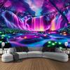 2D Glowing Waterfall Tapestry Psychedelic Purple Forest Backdrop Cloth for Living Room