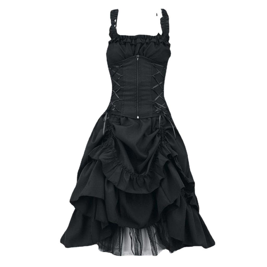 Euro-American Gothic Lolita Ball Gown: Slim, Irregular Lace-up Corset Dress
