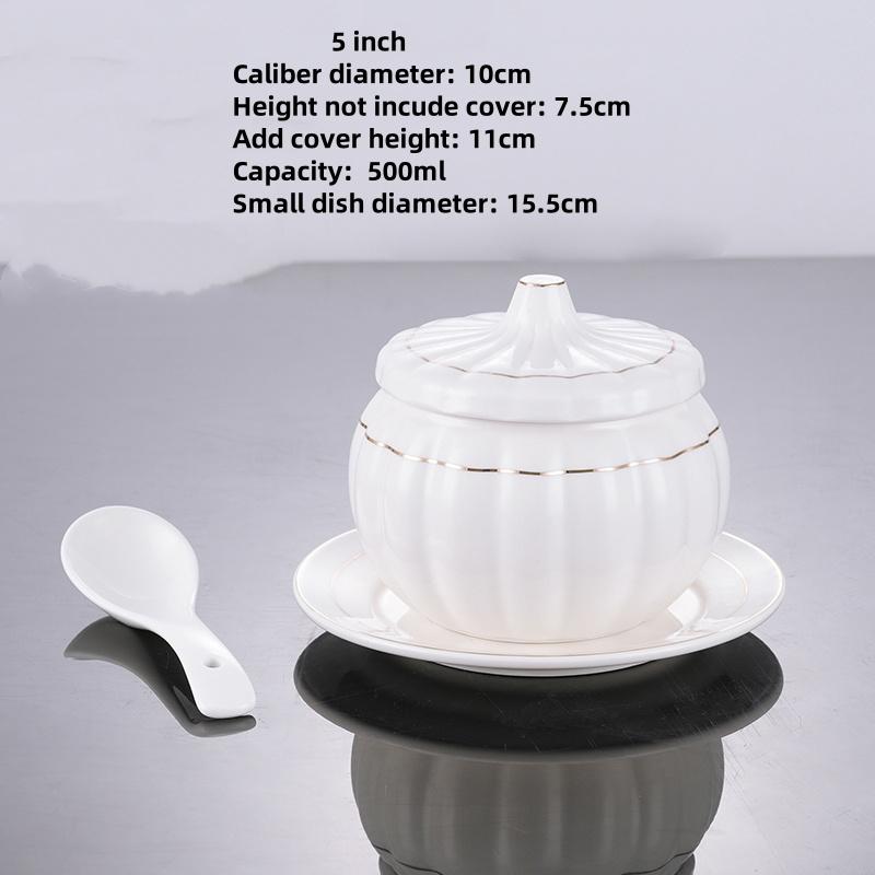 White Ceramic with Lid Steamed Egg Soup Bowl Rice Dessert Bowl Hotel Restaurant Bird's Nest Small Tonic Soup Cup Cooking Pot Set