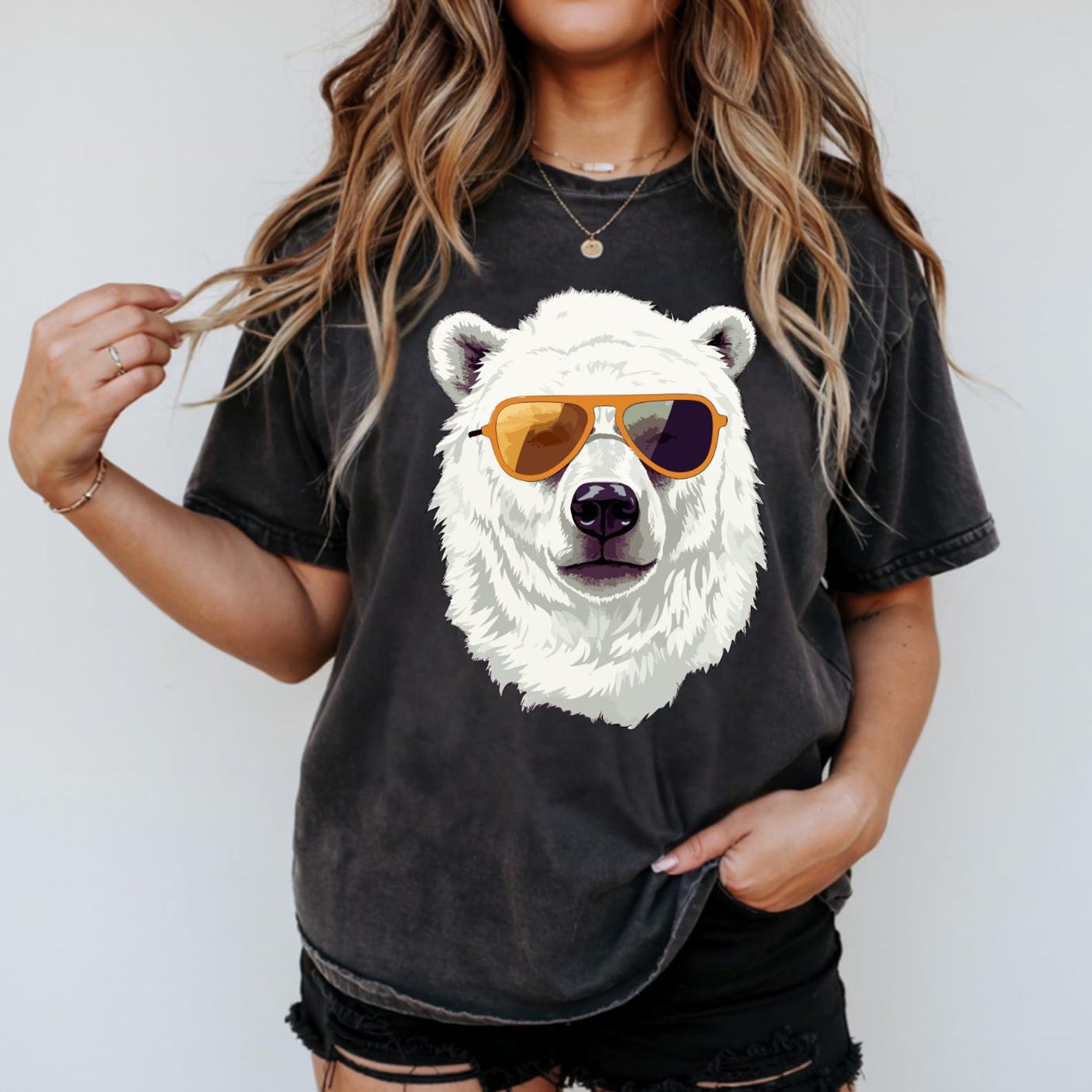 Polar Bear Sunglasses T-Shirt, Aviator Bear Graphic Tee L
