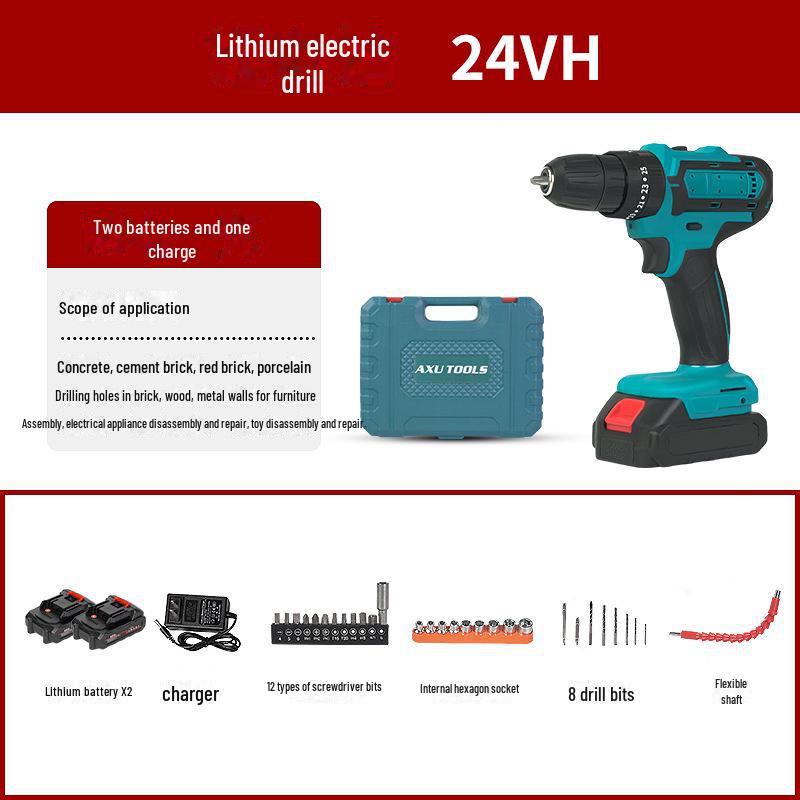 2024 High-Power Cordless Brushed Electric Drill with Rechargeable Lithium Battery and Multi-Function Screwdriver