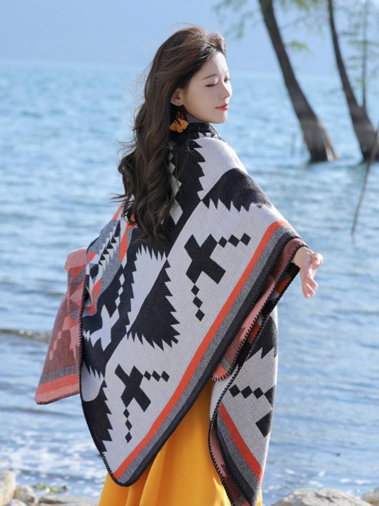 New  Knitted Elegant Women Scarf Winter Vintage Poncho Female Thick Wrap Blanket Capas Para Mujer Chales Pashmina Shawl Boho