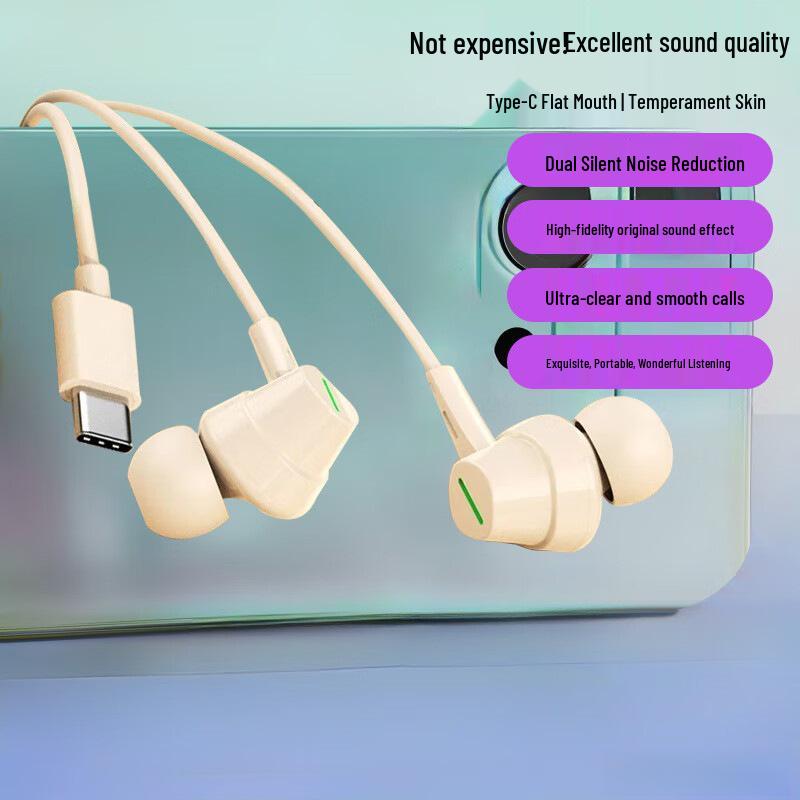 Comfortable In-Ear Wired Earphones with Mic - Long-Wear, No Ear Pressure, Type-C Compatible