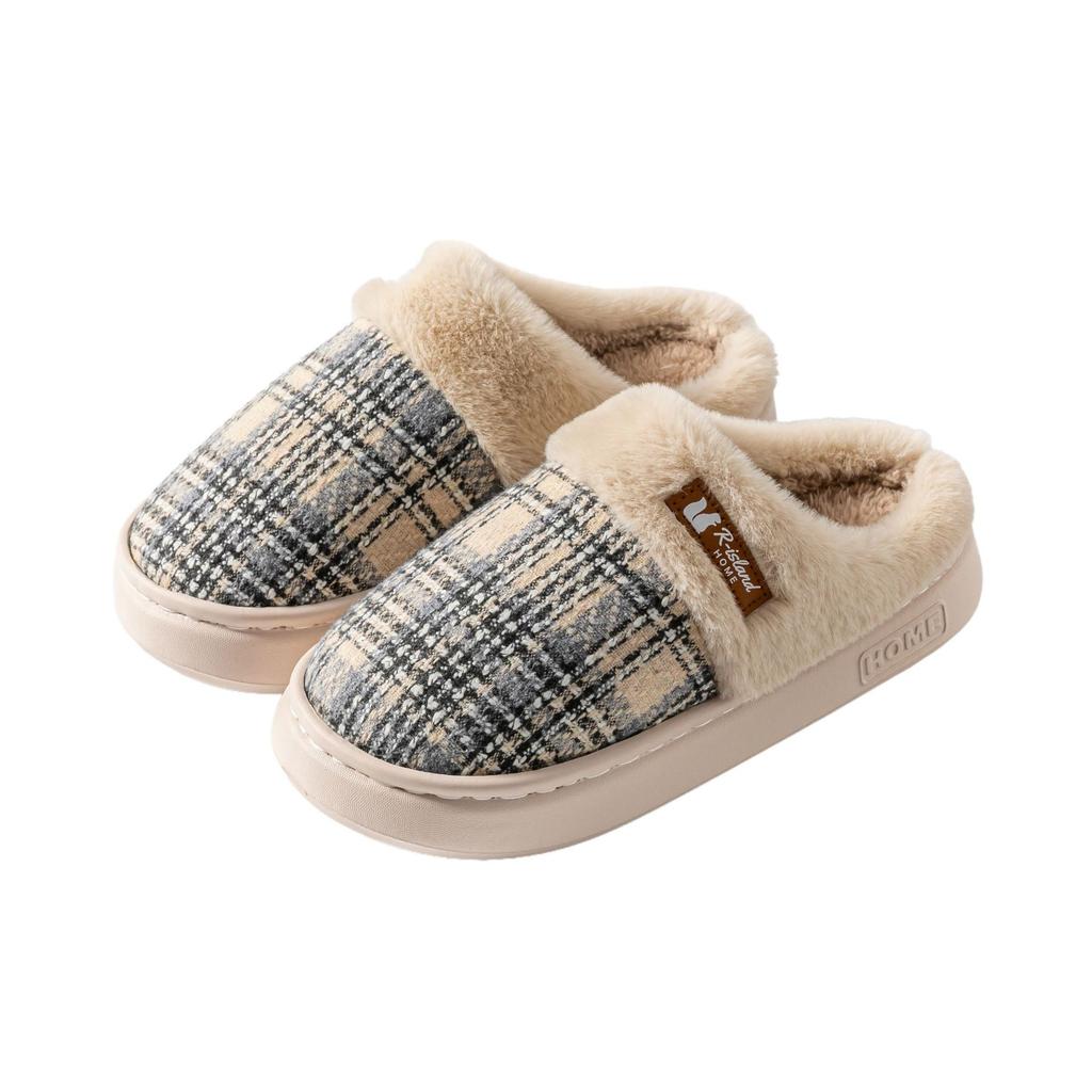 Simple temperament cotton shoes autumn and winter lines plaid indoor home velvet couple thick-soled warm cotton slippers