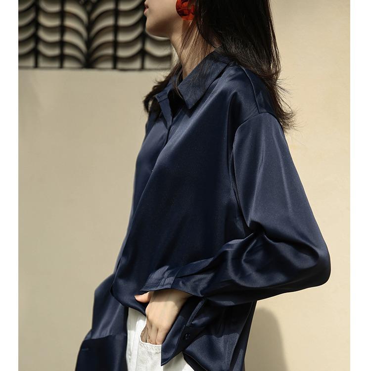 Casual Ladies' Shirt White Shirt Female Design Sense Niche Retro Blouse Draped Blouse Mercerized Satin Loose Career Temperament Elegant Fashion Top