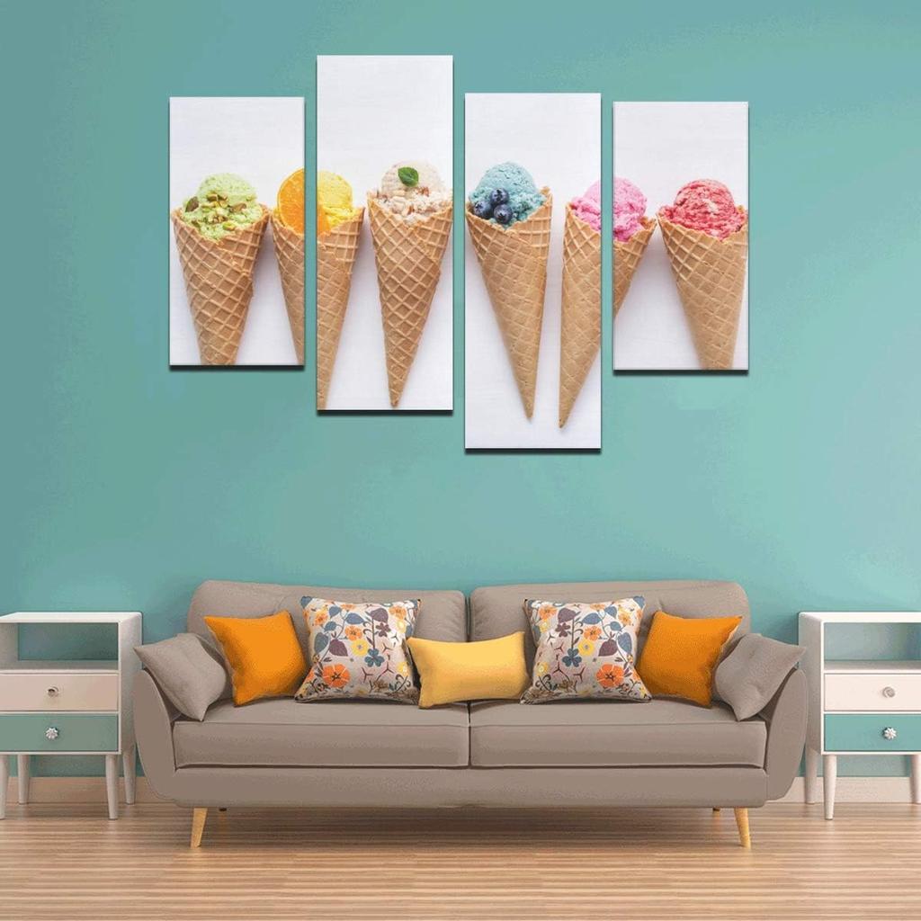 4 Pieces Art Wall Hanging Colorful Ice Cream Summer Wall Paint Canvas No Frame Living Room Office Hotel Home Decor Gift