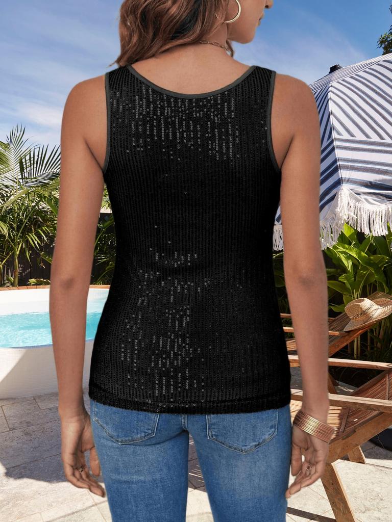 Women's Sequin Tank Top Sleeveless Scoop Neck Sparkly Party Camisole