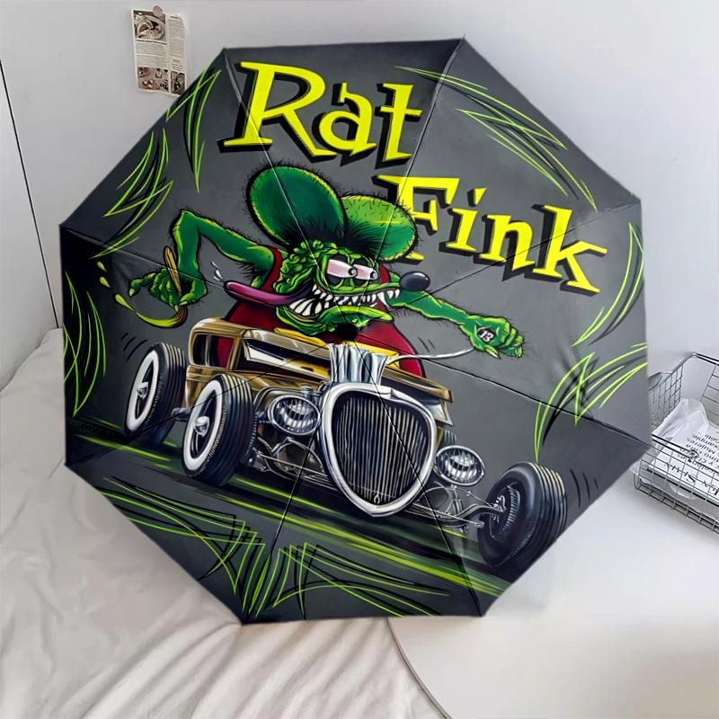 1 PC Automatic Folding Umbrella - Rat Fink Pattern, Portable & Foldable Design with 8 Ribs, Christmas Birthday Gifts