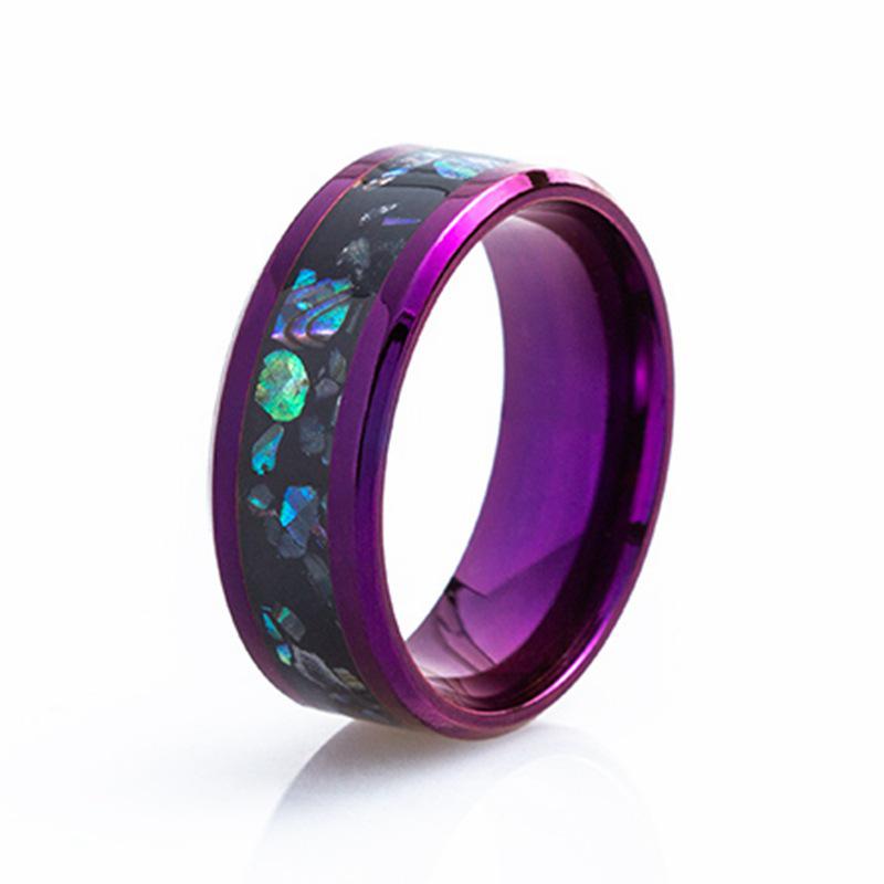 

8/6mm Two-tone Purple-Blue Abalone Shell Men s Fashion Ring - Trendy Couple Jewelry Size 7
