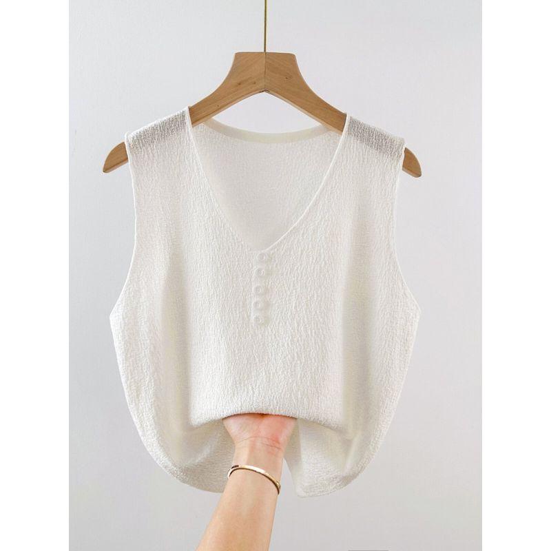 Plus Size Women s Ice Silk Thread Button Camisole White L