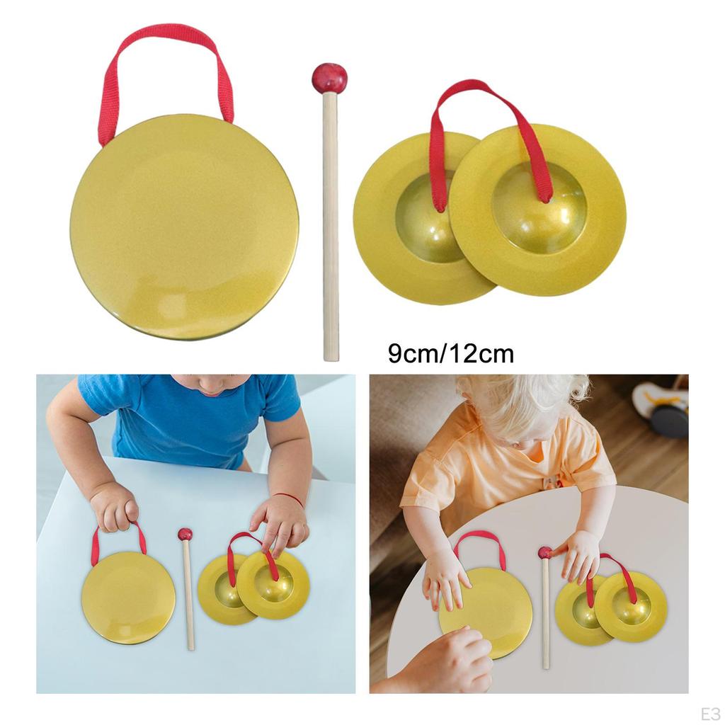 Gong Instrument Mini Finger Cymbals Percussion Brass with Mallet for Parties