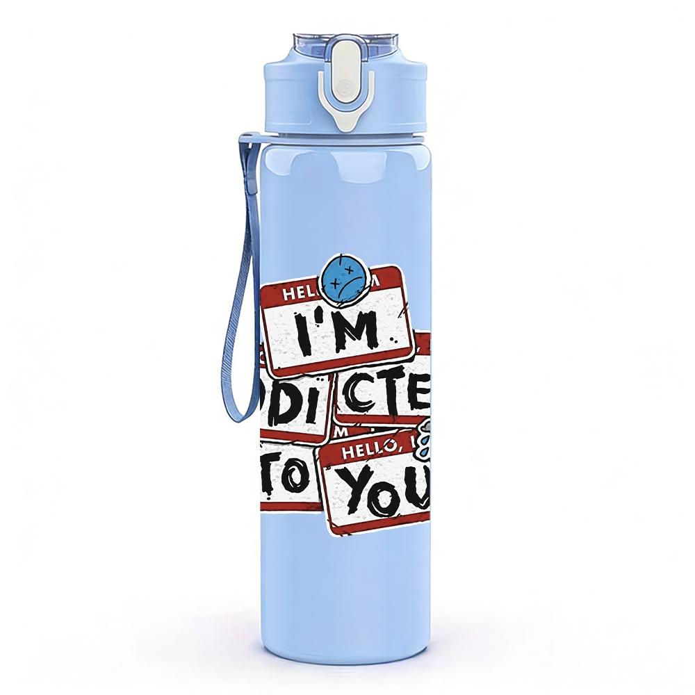 1PC Simple Face Doodle Line Art Print 750ml Colorful Plastic Sports Water Bottle Leakproof Pop Up Lid with Straw for Outdoor Work Home Use