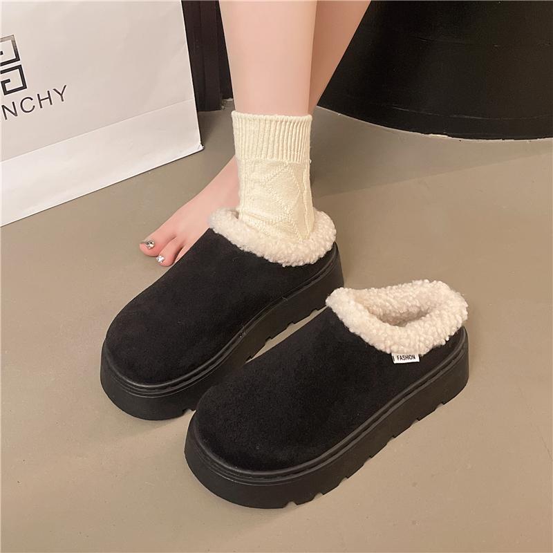 2025 Snow Boots for Women Cashmere Warm Platform Without Heel-covered Hair Half Slipper Cotton Shoes for Women