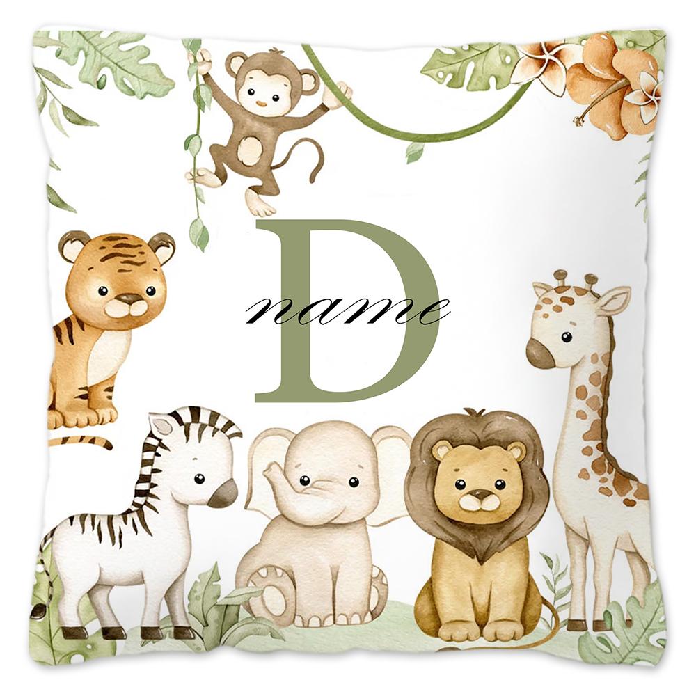 Animal with Name Pillow Case Personalized Pillow Dust Cover Bedroom Kids Wild Party Decoration Pillowcase Birthday Children Gift