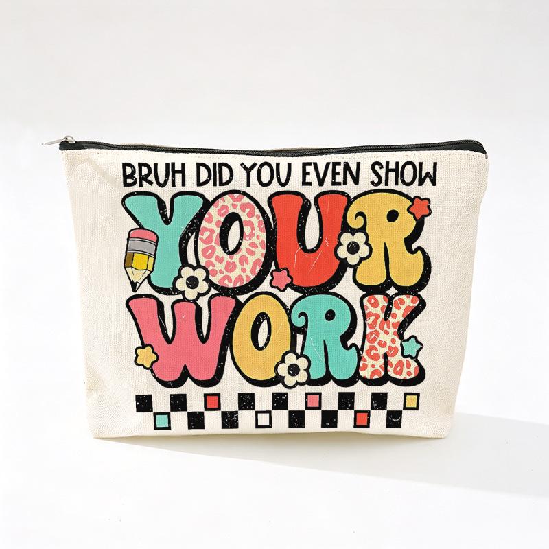 Teacher's Day Inspirational Slogan Makeup Bag - Portable Imitation Linen Zipper Pouch