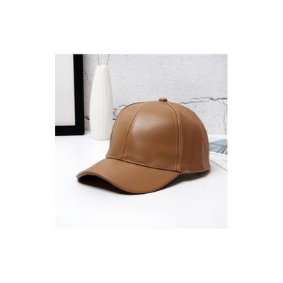 Women' Leather Baseball Cap, Caramel, Adjustable