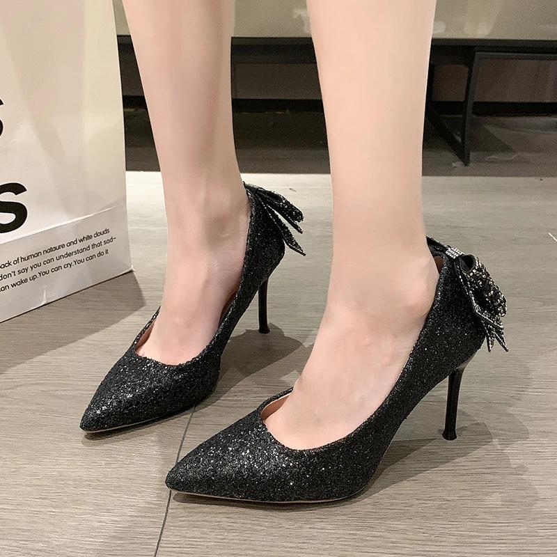 

Новая женская обувь серебристого цвета, женская летняя обувь, свадебные туфли для невесты, стразы, острый носок, очень высокий каблук, Zapatos Mujer 40