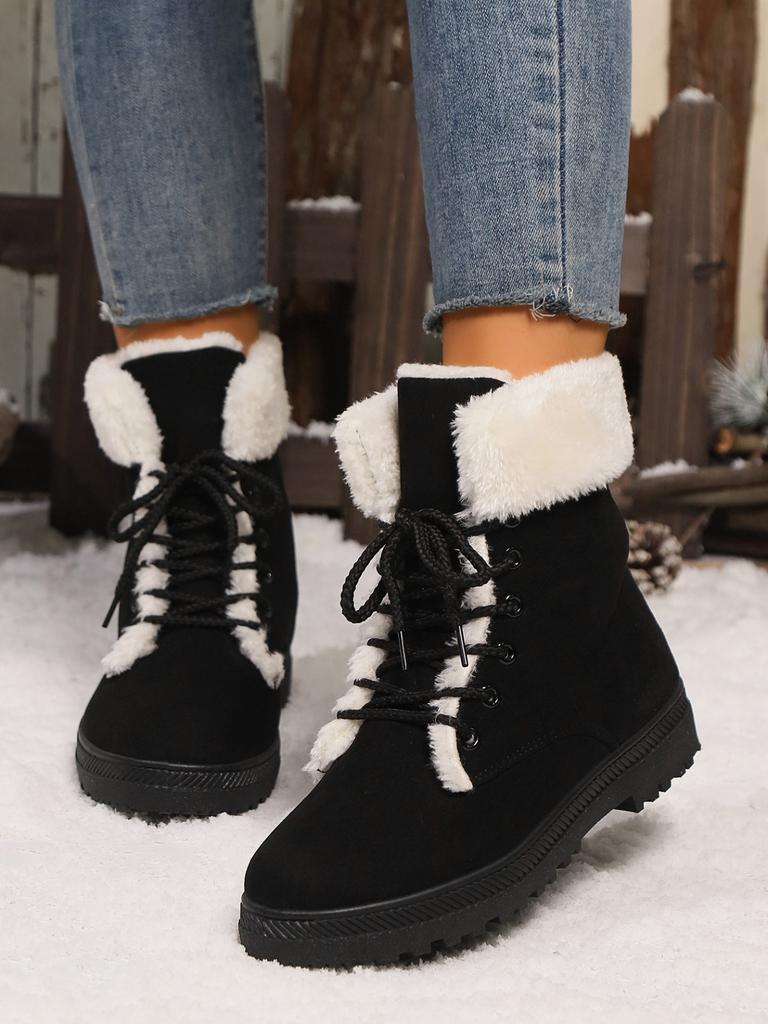 2025 new snow boots women's flat heel Korean version of Martin boots winter cotton short boots women's cotton shoes large size
