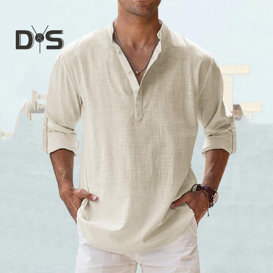 Anti Pilling Shirt Top V Neck Classic Men Summer Loose Shirt
