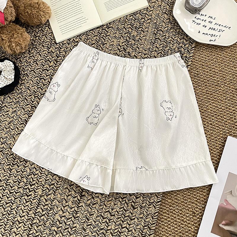 Ladies Summer Thin Cartoon Sweet Floral Satin Ice Silk Breathable Loose Comfortable Leggings