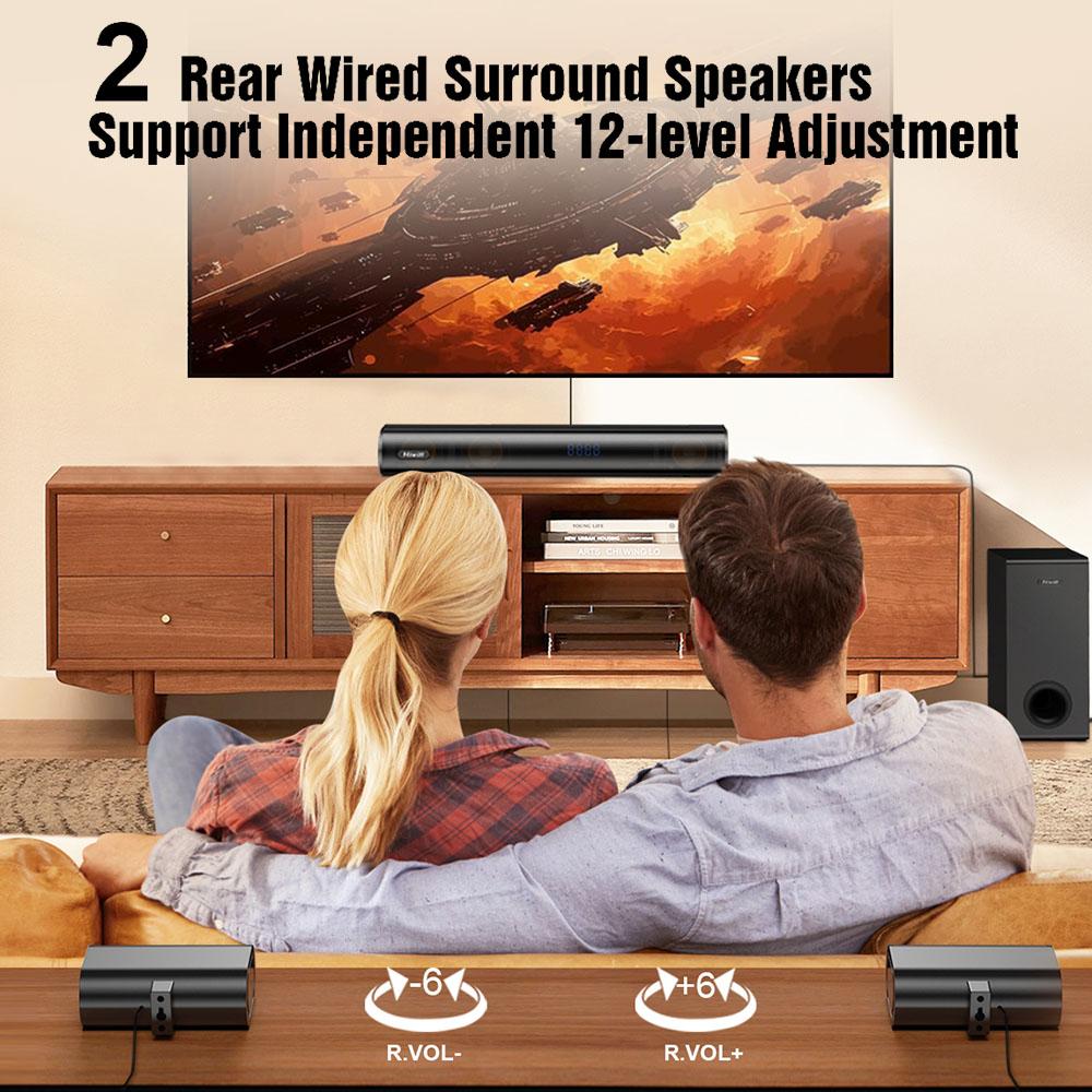 Hiwill A51 5.1 Channel Soundbar Subwoofer Speaker Kit, 380W Peak Power, Adjustable Treble & Bass